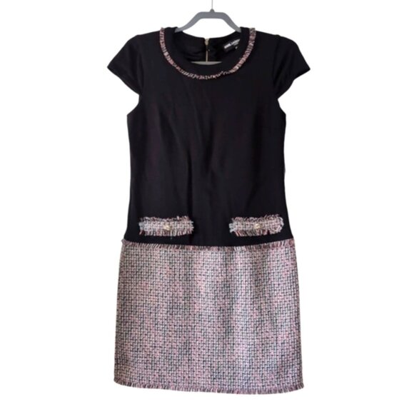 Karl Lagerfeld Preppy Old Money Barbie Two Tone Colorblock Tweed Shift Dress 4 - Picture 4 of 10